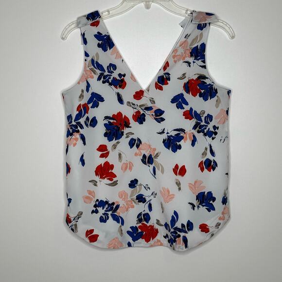 Banana Republic Printed Crepe V-Neck Tank Top White Blue Red Size Small Petite - Picture 4 of 6